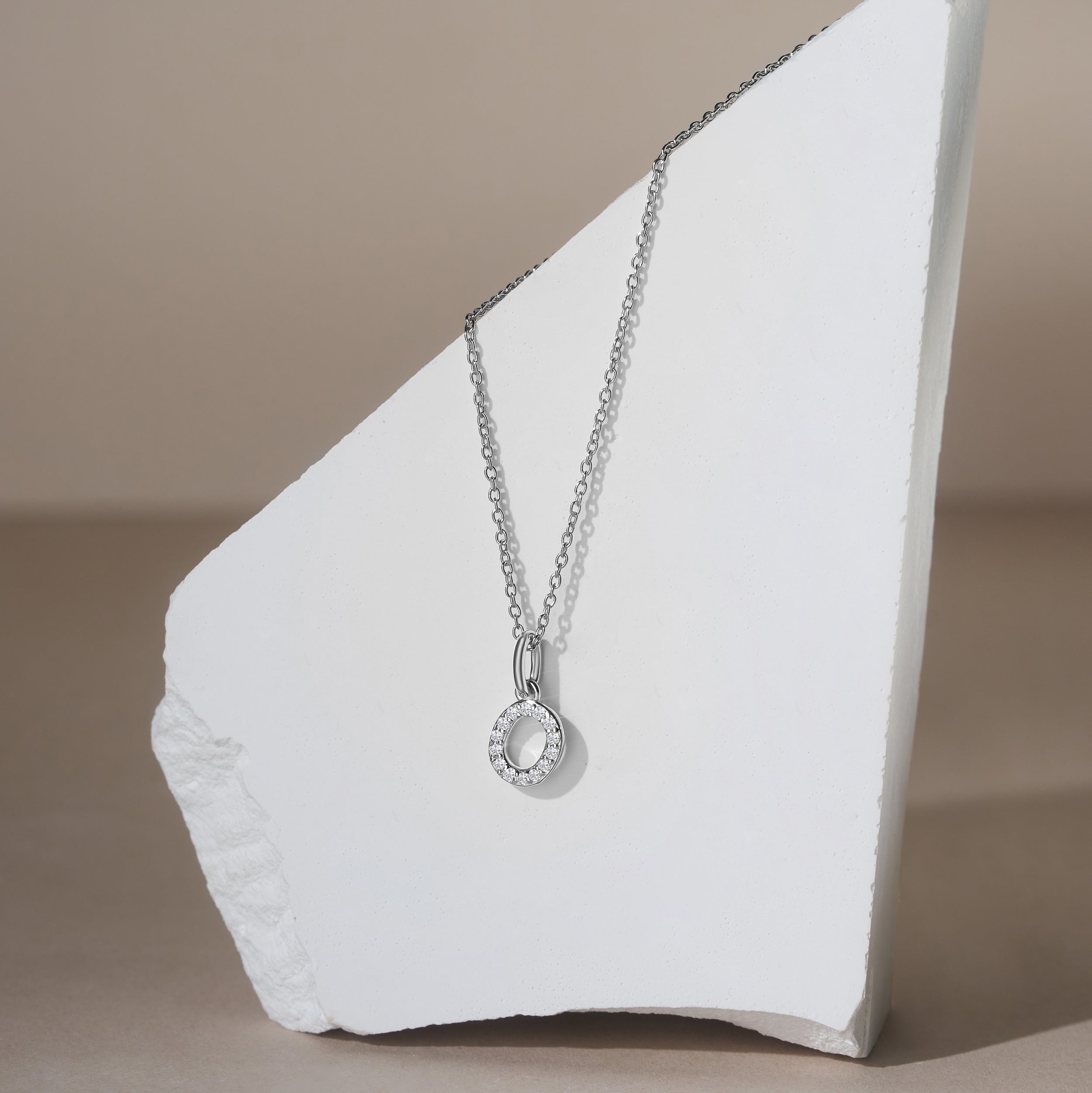 Love Letter Initial O Lab Diamond Necklace set in 925 Sterling Silver
